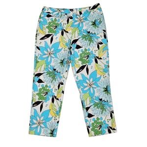 Willi‎ Smith Floral Print Capris Womens Blue Green Botanical Spring Summer Pants